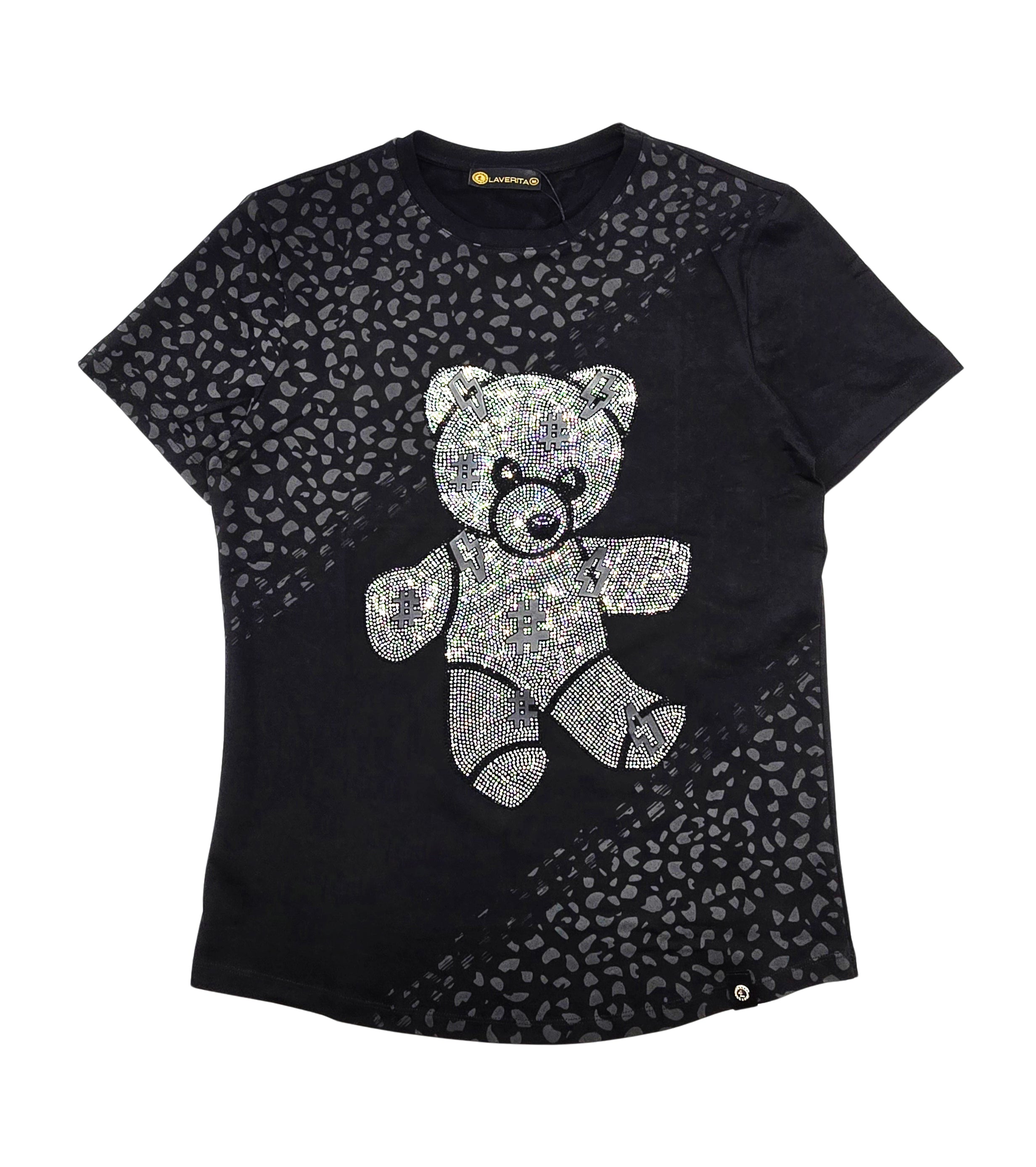 MEN'S RHINESTONE TEDDY BEAR SHORT SLEEVE T-SHIRT (BLACK/SILVER)