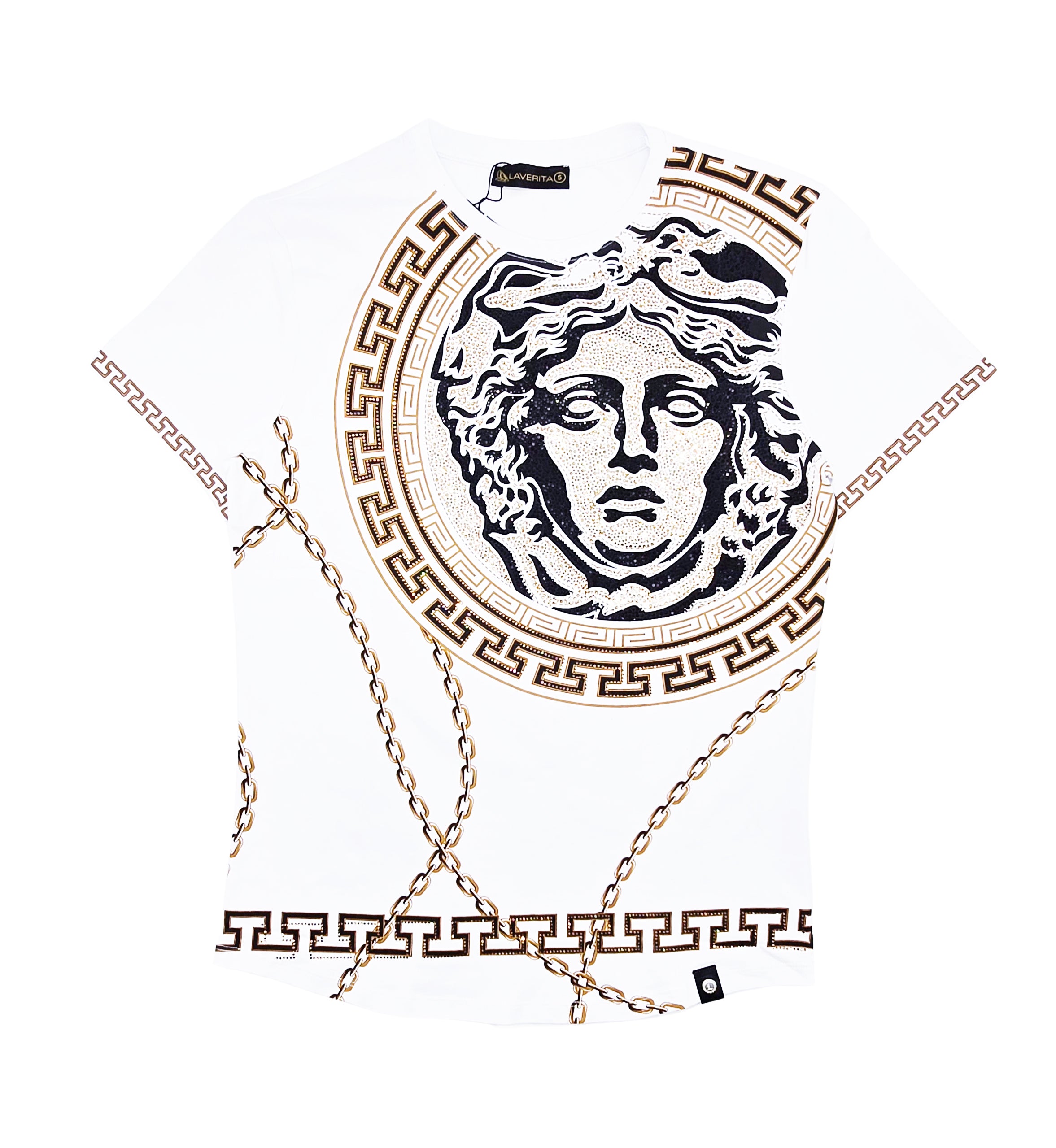 MEN'S RHINESTONE DESIGNER SHORT SLEEVE T-SHIRT (WHITE/GOLD)