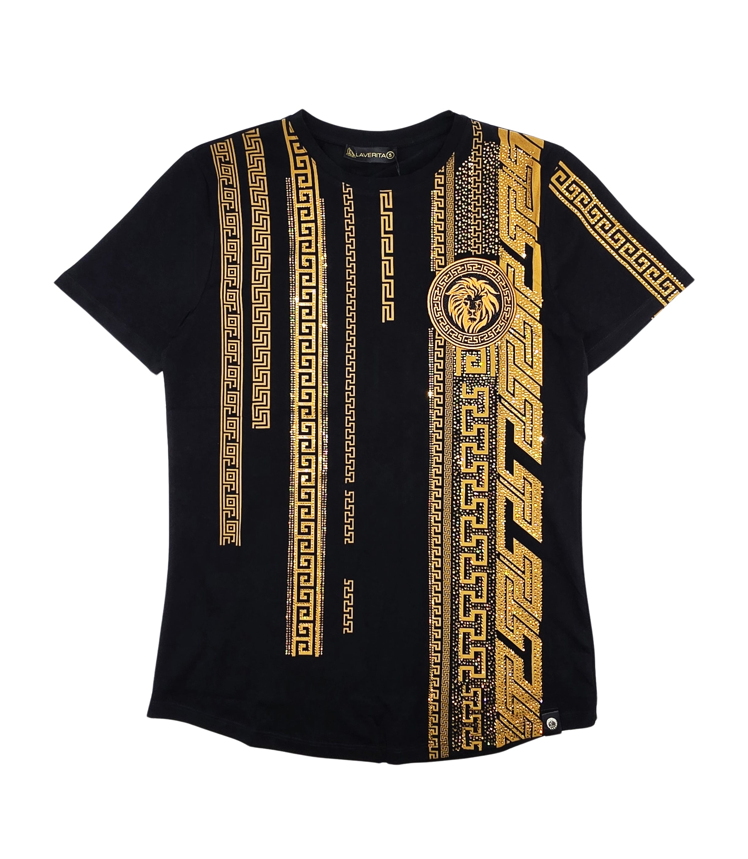 MEN'S RHINESTONE DESIGNER SHORT SLEEVE T-SHIRT (BLACK/GOLD)