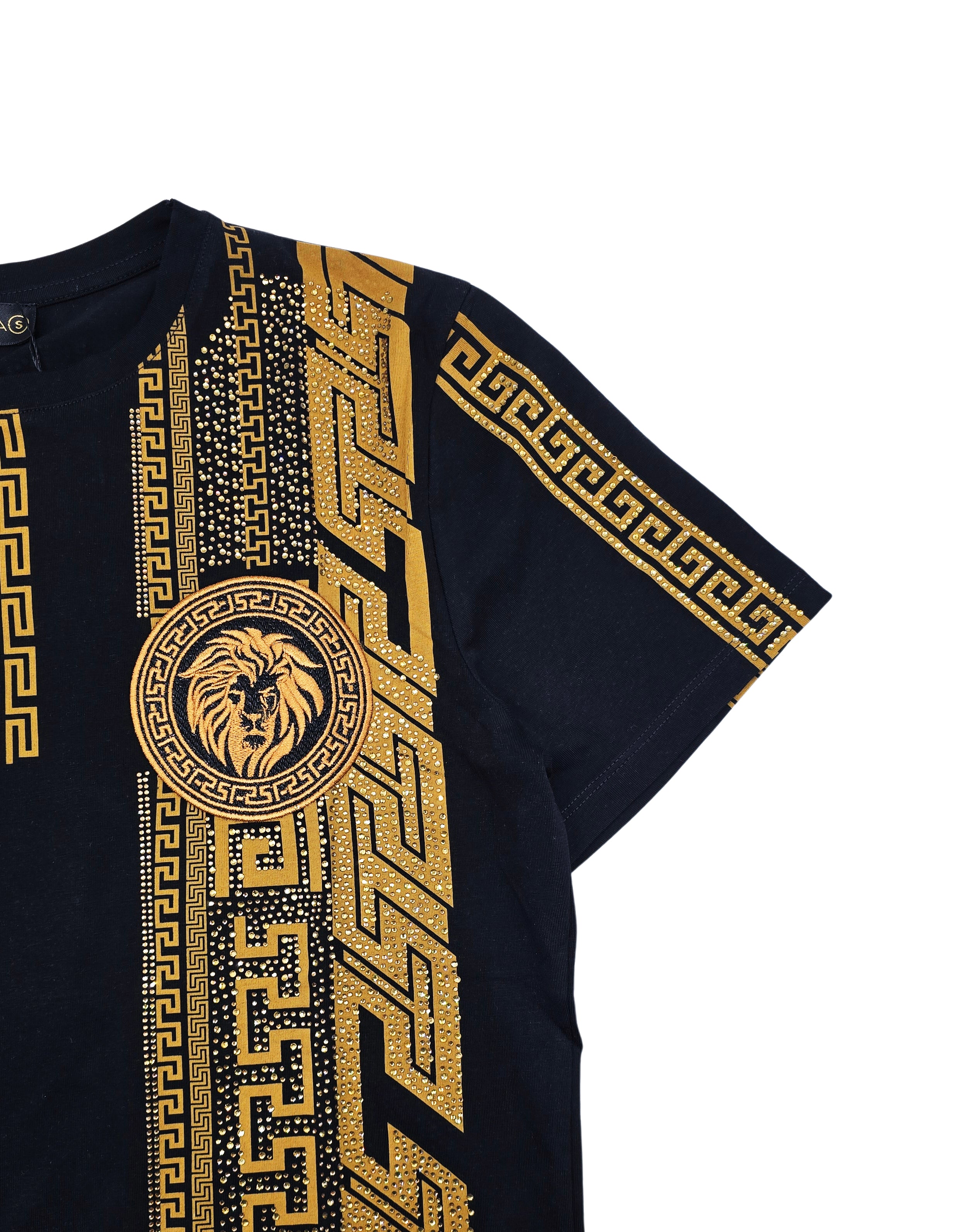 MEN'S RHINESTONE DESIGNER SHORT SLEEVE T-SHIRT (BLACK/GOLD)