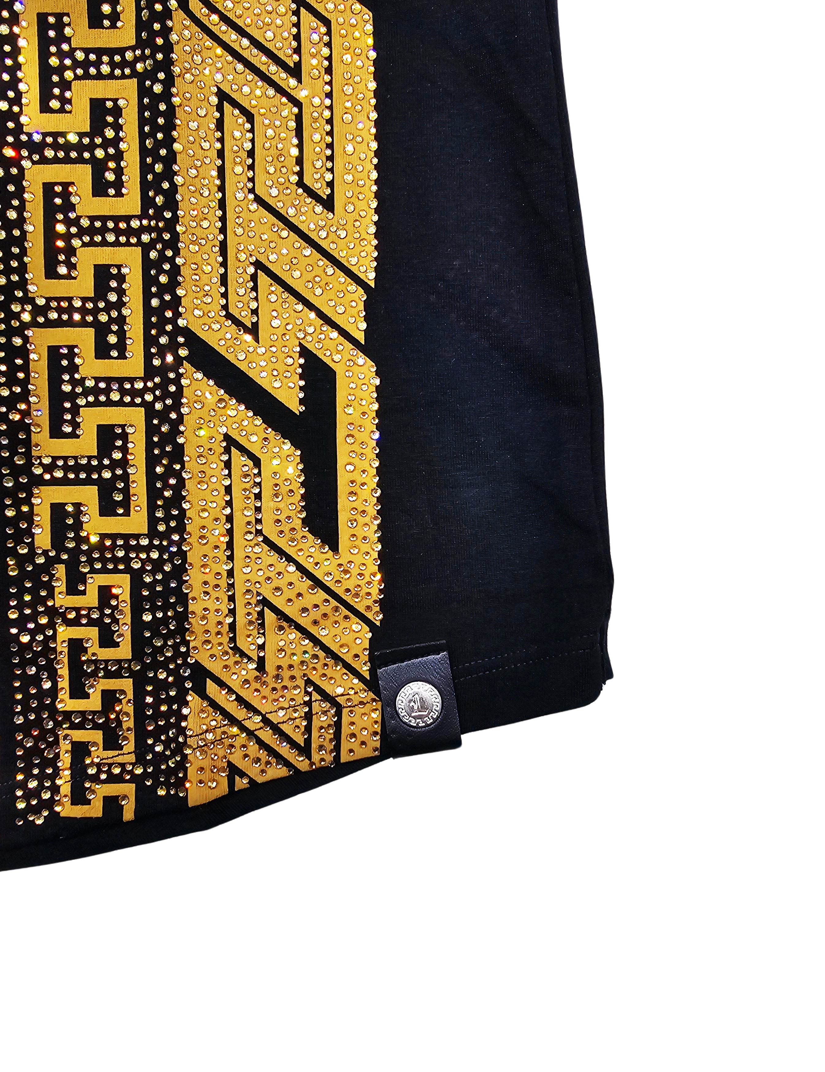 MEN'S RHINESTONE DESIGNER SHORT SLEEVE T-SHIRT (BLACK/GOLD)