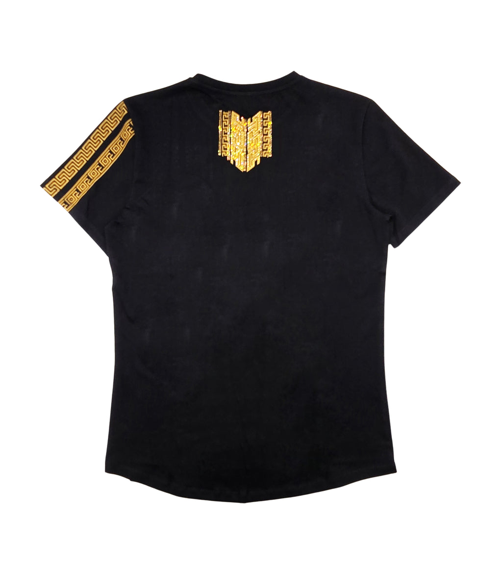 MEN'S RHINESTONE DESIGNER SHORT SLEEVE T-SHIRT (BLACK/GOLD)