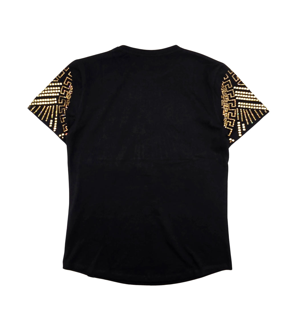 MEN'S RHINESTONE DESIGNER SHORT SLEEVE T-SHIRT (BLACK/GOLD)