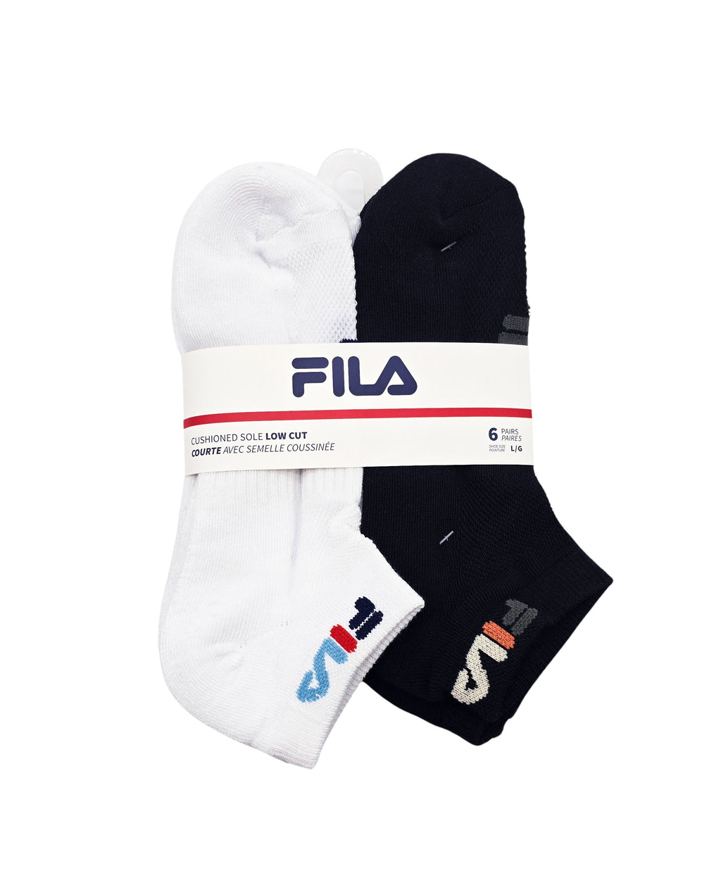 FILA MEN'S 6 PAIR LOW CUT ANKLE SOCKS (BLACK/WHITE)