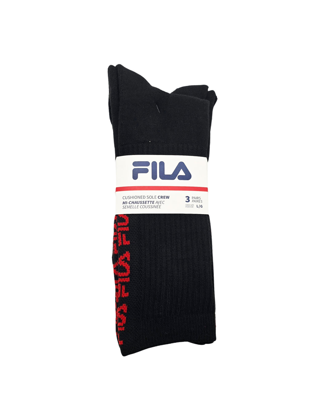 FILA MEN'S 3 PAIR LONG CREW SOCKS (BLACK)