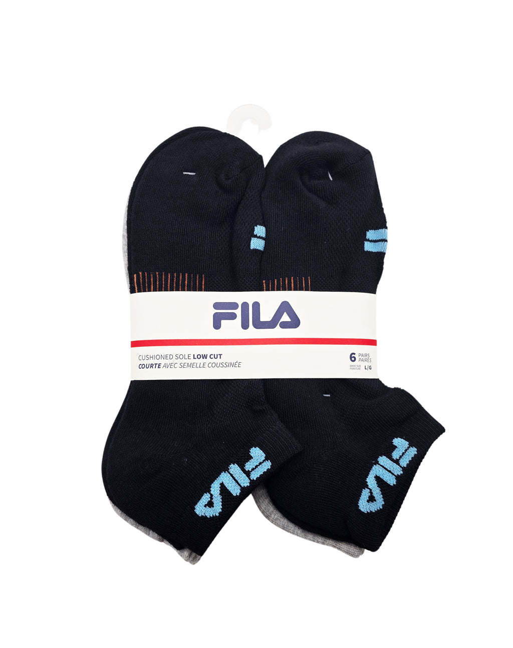 FILA MEN'S 6 PAIR LOW CUT ANKLE SOCKS (BLACK/WHITE/GREY)