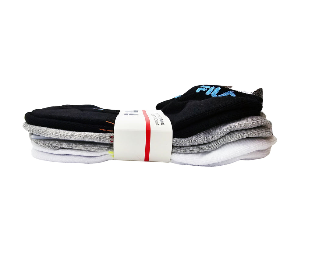 FILA MEN'S 6 PAIR LOW CUT ANKLE SOCKS (BLACK/WHITE/GREY)