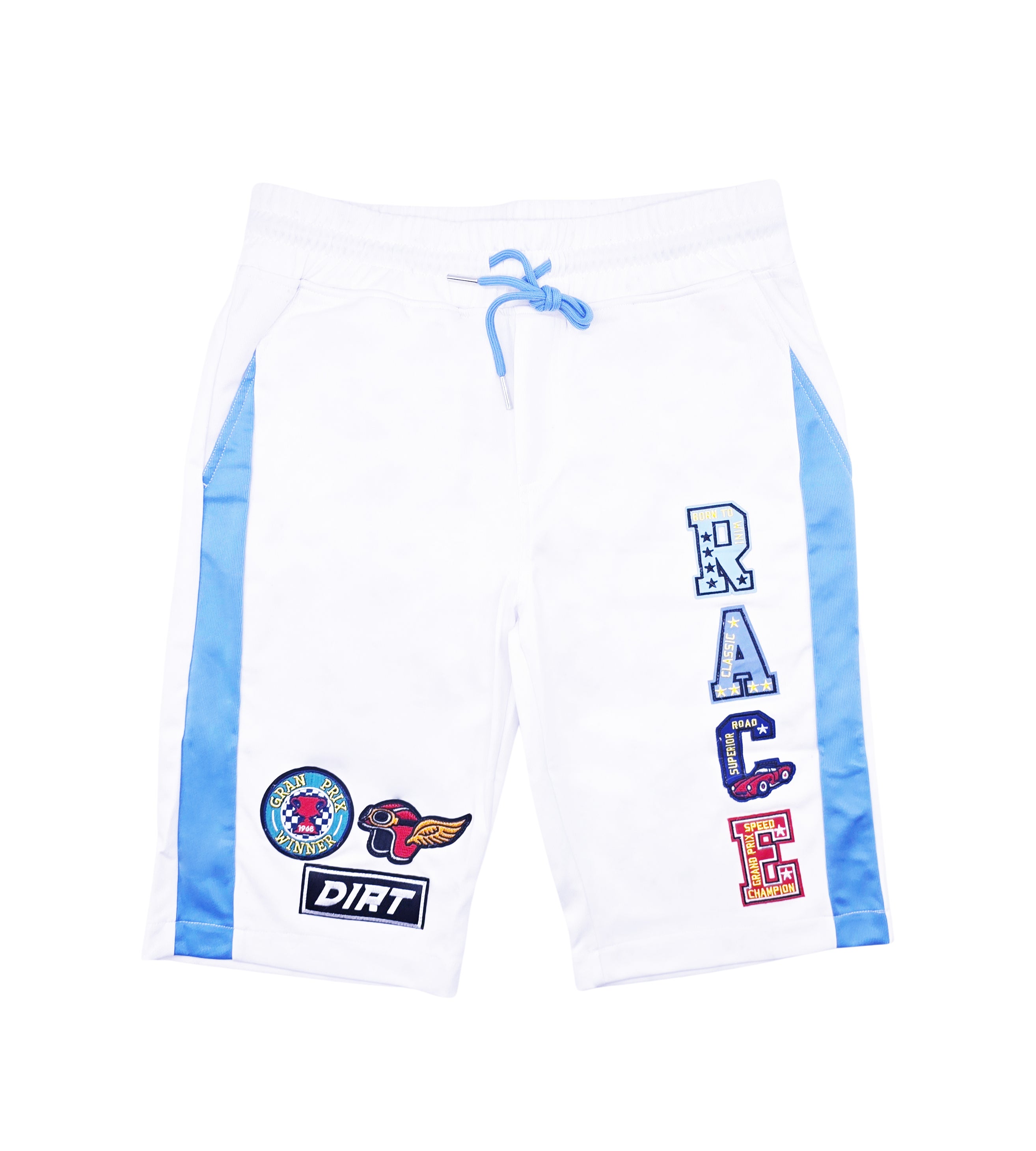 SWITCH MENS CHAMPIONS RACE MOTOR SPORT JERSEY/SHORTS SET (WHITE/BLUE)