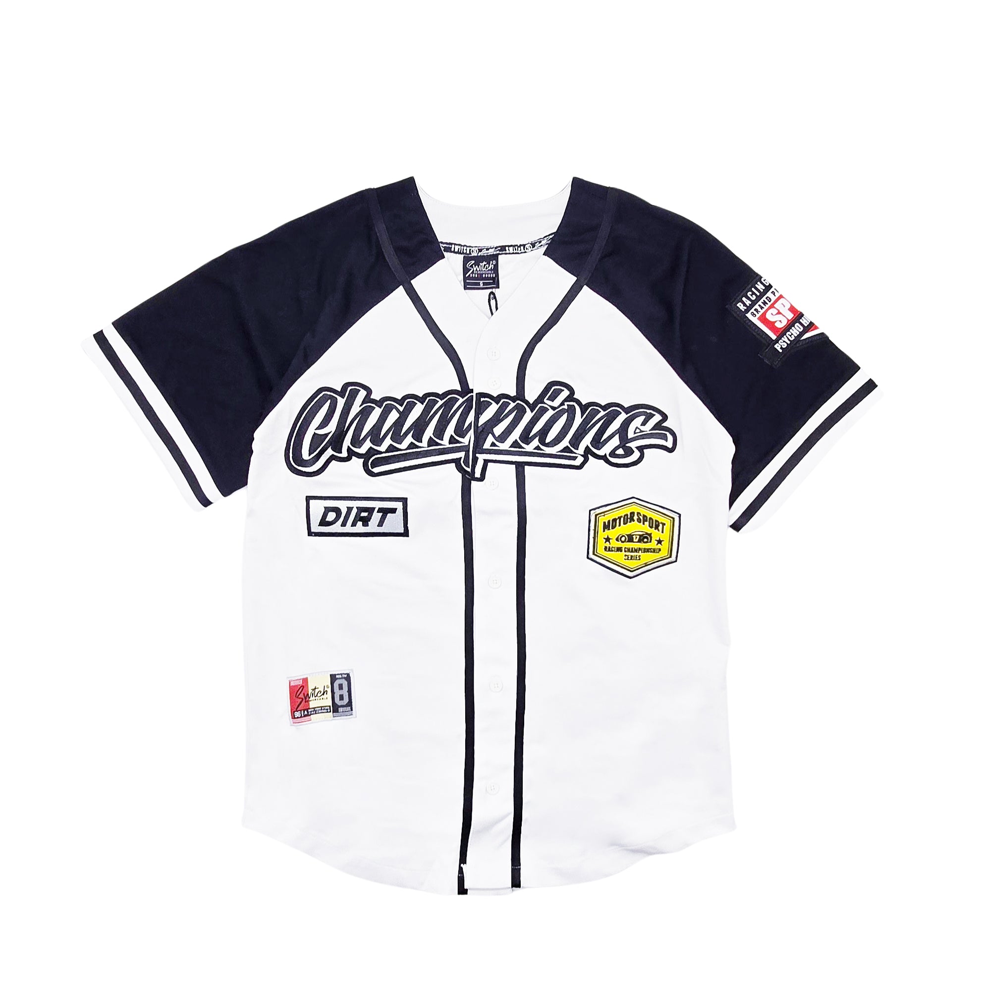 SWITCH MENS CHAMPIONS RACE MOTOR SPORT JERSEY/SHORTS SET (WHITE/BLACK)