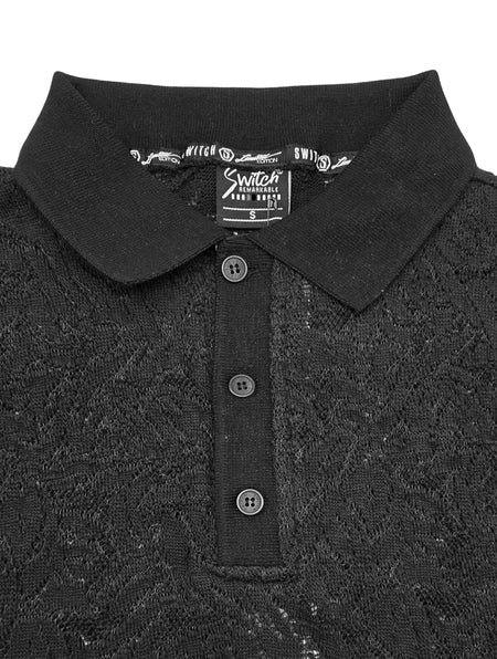 SWITCH MENS FLOWER PATTERN POLO SHIRT (BLACK)