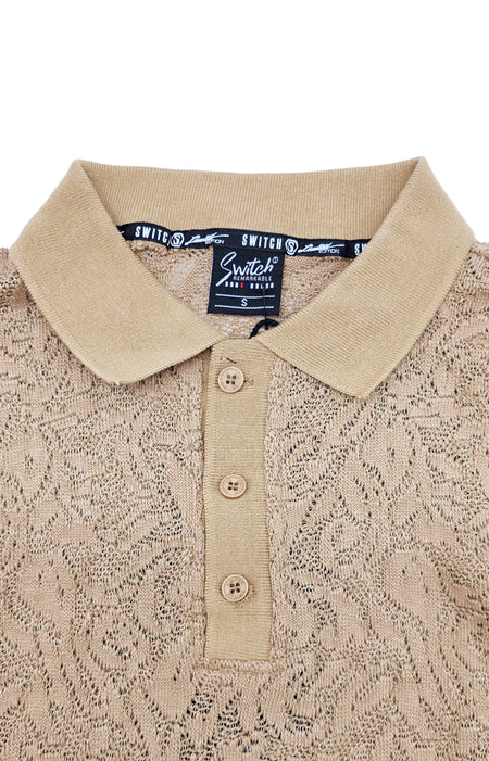 SWITCH MENS FLOWER PATTERN POLO SHIRT (KHAKI)