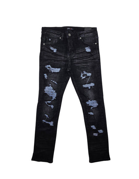 SWITCH MENS RIPPED DENIM JEANS (BLACK)