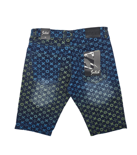 SWITCH MENS PATTERN DENIM SHORTS (INDIGO)