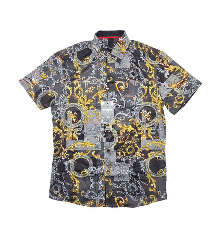 V.I.P. COLLECTION MEN'S BUTTON UP SHORT SLEEVES SHIRT (GREY VFSS-37)