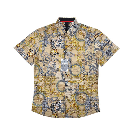 V.I.P. COLLECTION MEN'S BUTTON UP SHORT SLEEVES SHIRT (KHAKI VFSS-36)