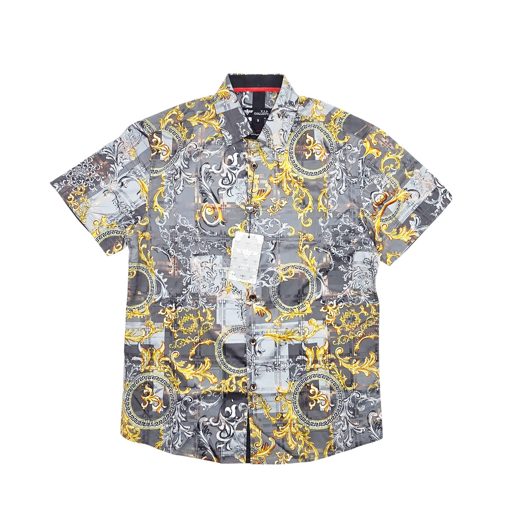 V.I.P. COLLECTION MEN'S BUTTON UP SHORT SLEEVES SHIRT (GREY VFSS-34)