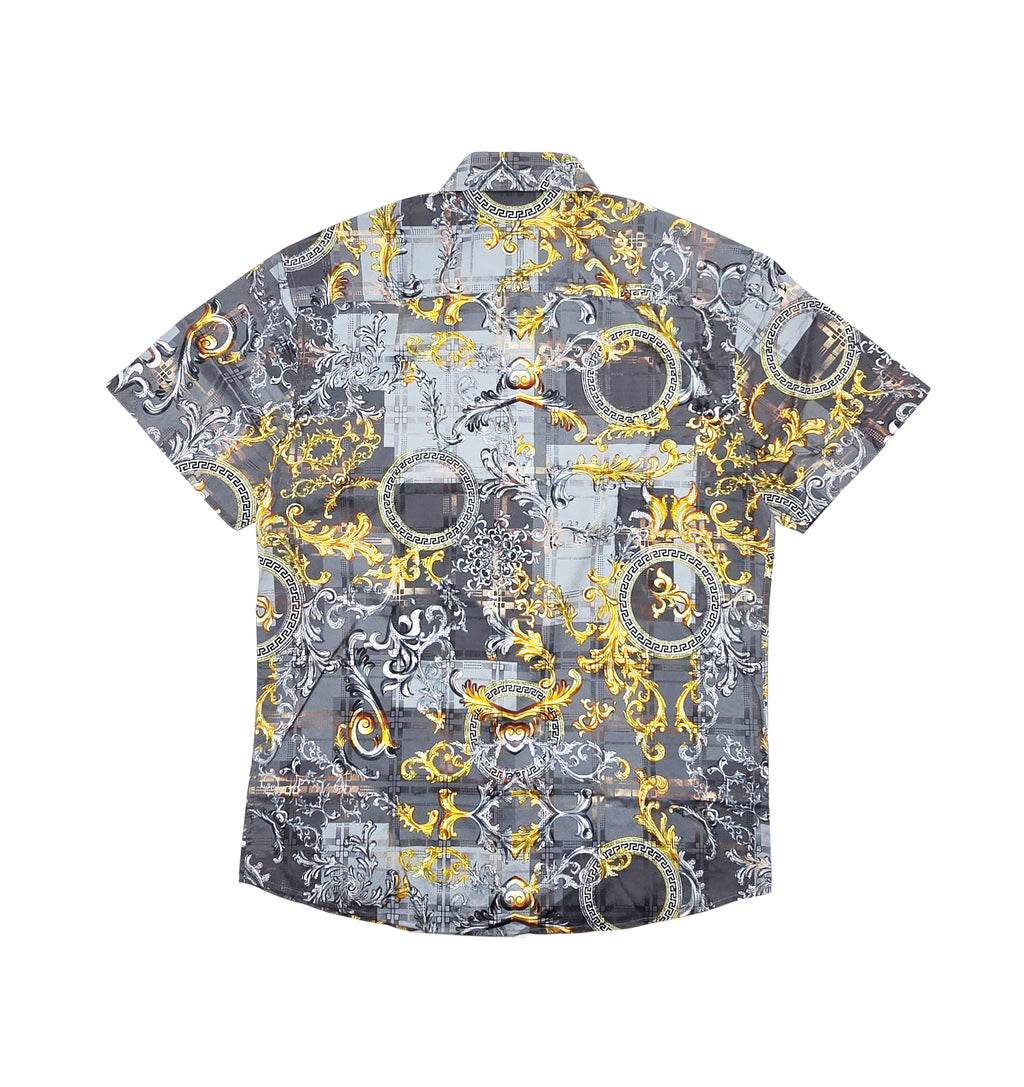 V.I.P. COLLECTION MEN'S BUTTON UP SHORT SLEEVES SHIRT (GREY VFSS-34)