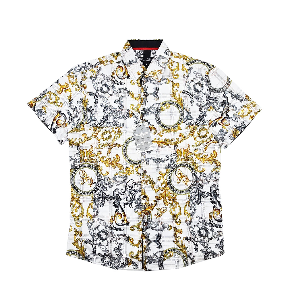 V.I.P. COLLECTION MEN'S BUTTON UP SHORT SLEEVES SHIRT (WHITE VFSS-40)