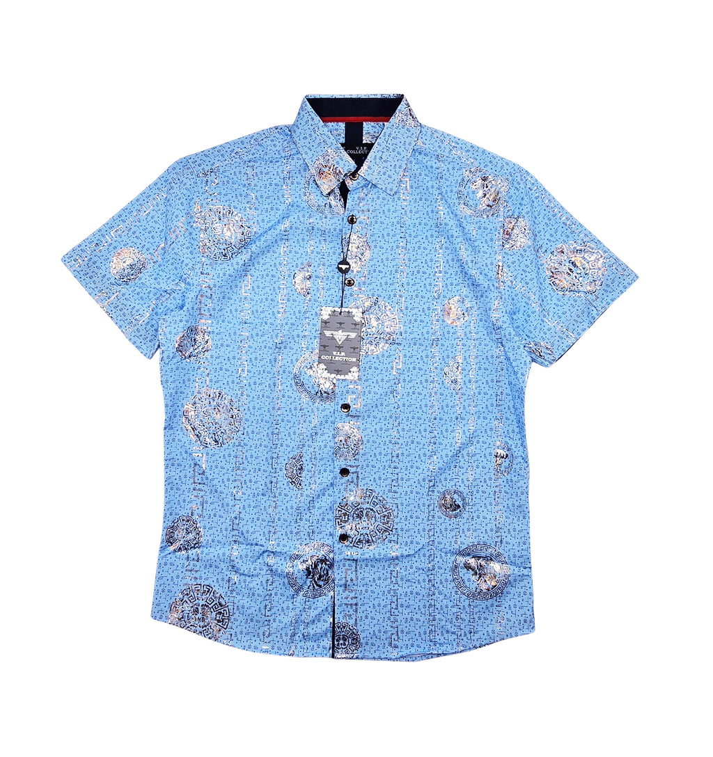 V.I.P. COLLECTION MEN'S BUTTON UP SHORT SLEEVES SHIRT (BLUE VFSS-109)