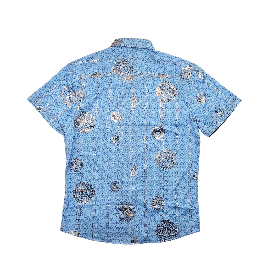 V.I.P. COLLECTION MEN'S BUTTON UP SHORT SLEEVES SHIRT (BLUE VFSS-109)