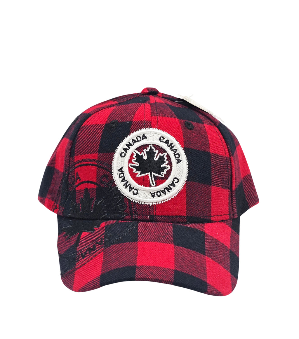 CANADA EMBROIDERED LOGO PLAID DESIGN ADJUSTABLE CAP (RED/BLACK)