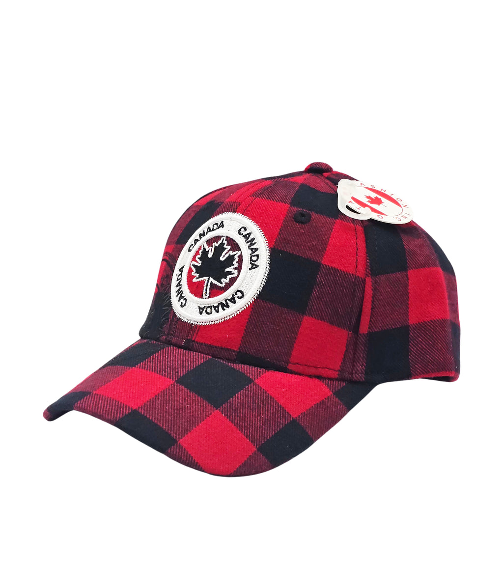 CANADA EMBROIDERED LOGO PLAID DESIGN ADJUSTABLE CAP (RED/BLACK)