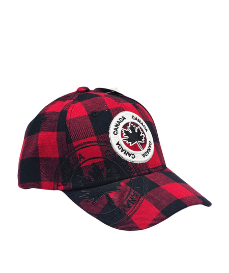 CANADA EMBROIDERED LOGO PLAID DESIGN ADJUSTABLE CAP (RED/BLACK)