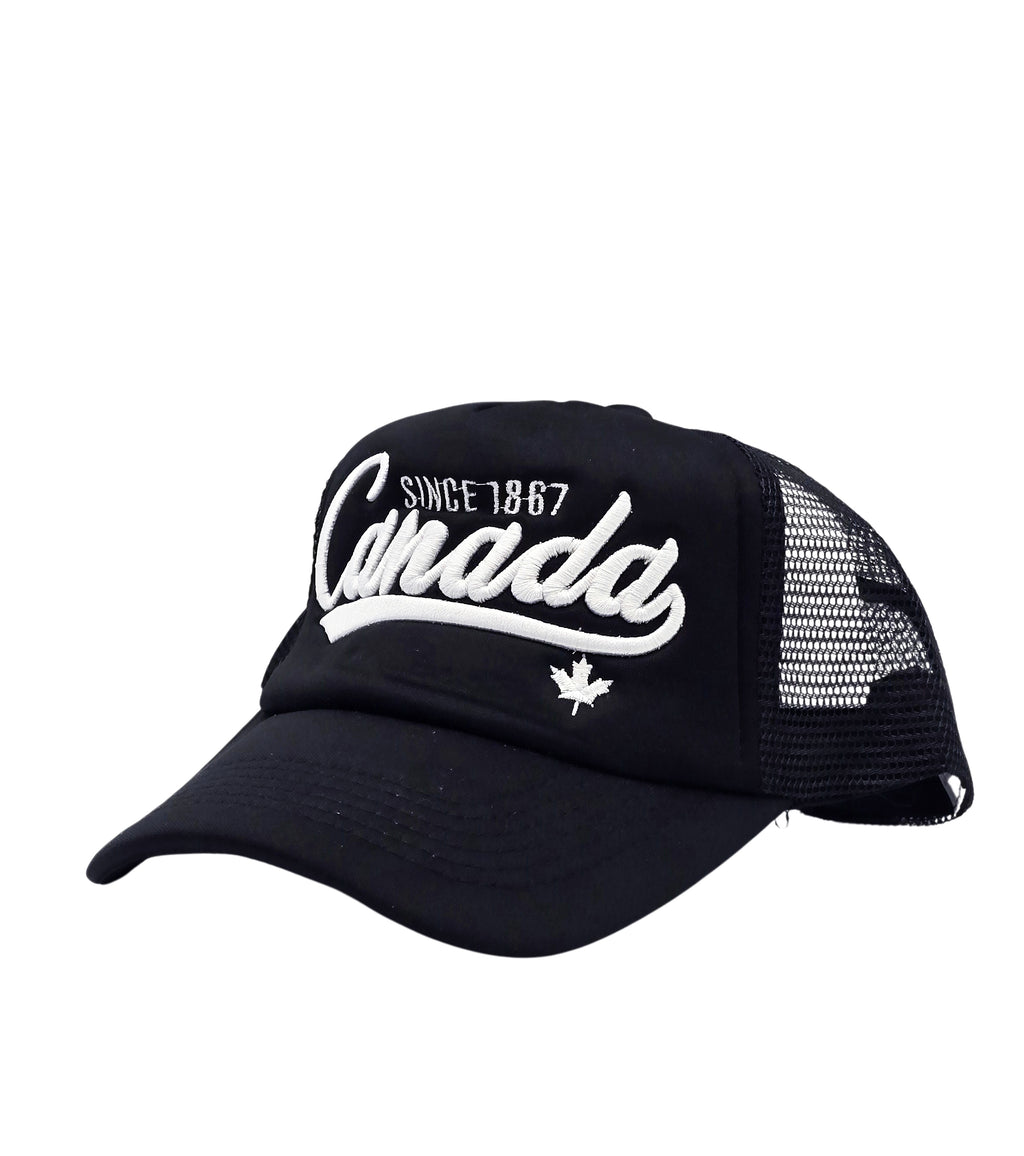 CANADA EMBROIDERED LOGO FOAM TRUCKER SNAPBACK CAP (BLACK)