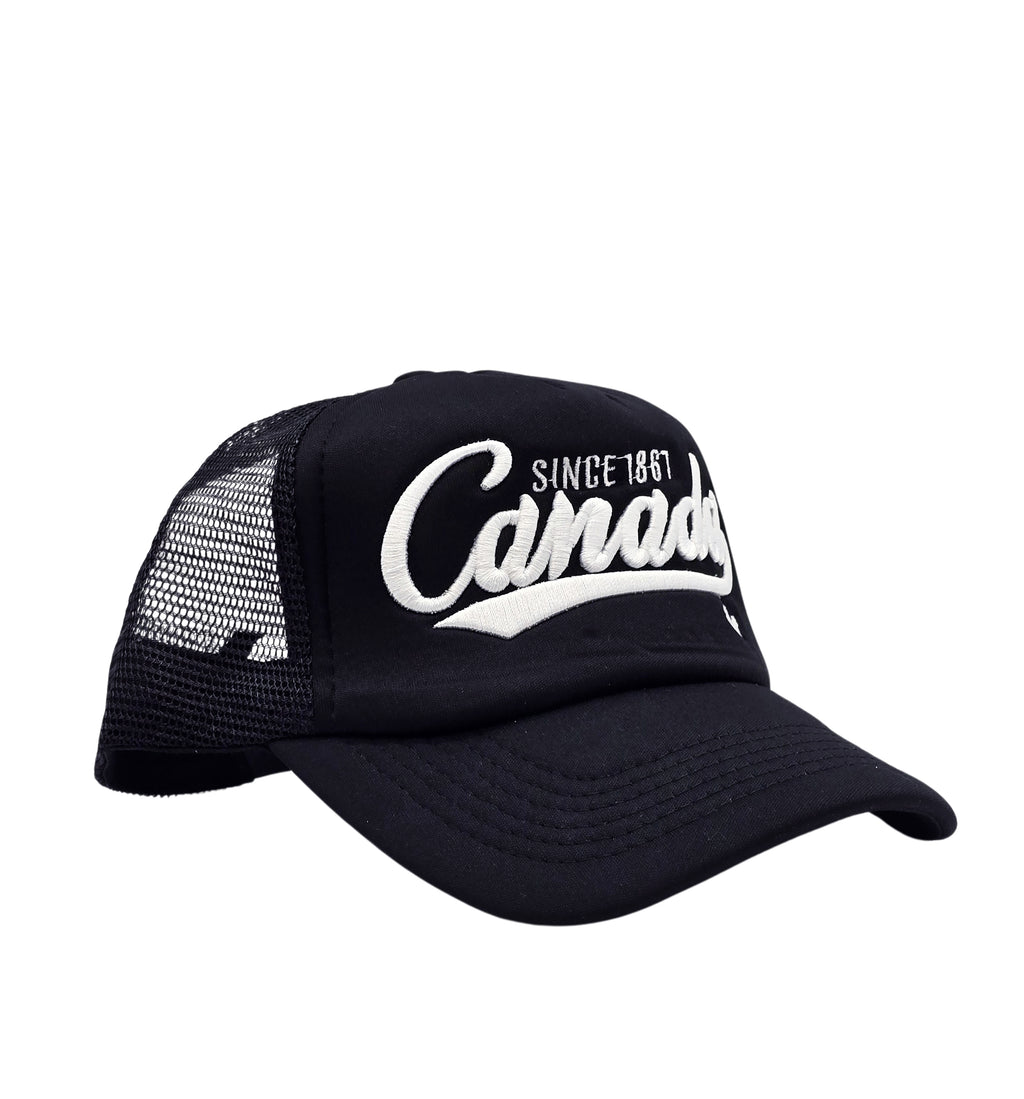 CANADA EMBROIDERED LOGO FOAM TRUCKER SNAPBACK CAP (BLACK)