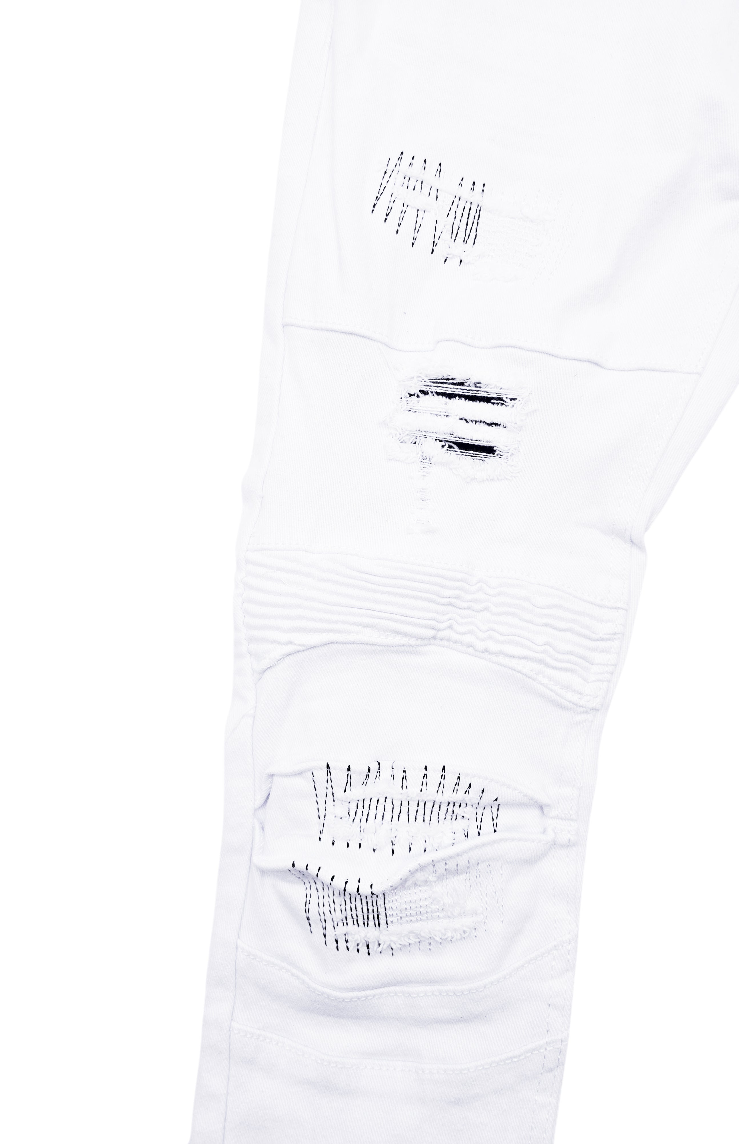 SWITCH REMARKABLE MEN'S SLIM TAPER FIT RIPPED DENIM JEANS (WHITE)