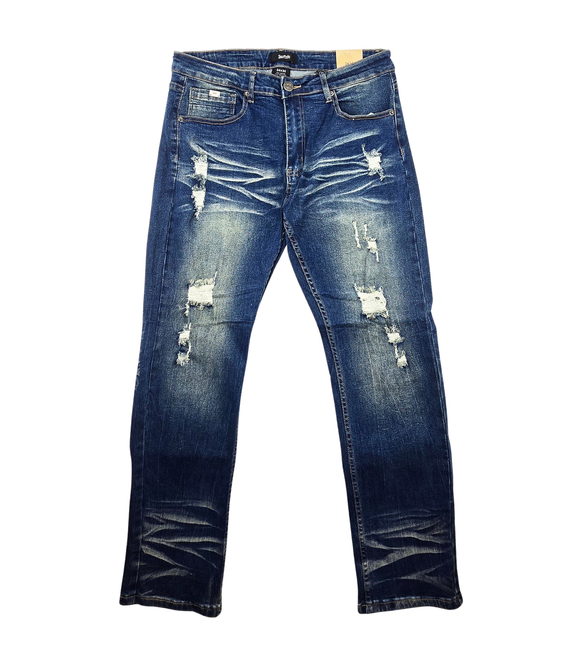 SWITCH REMARKABLE MEN'S STRAIGHT FIT RIPPED DENIM JEANS (DARK INDIGO)