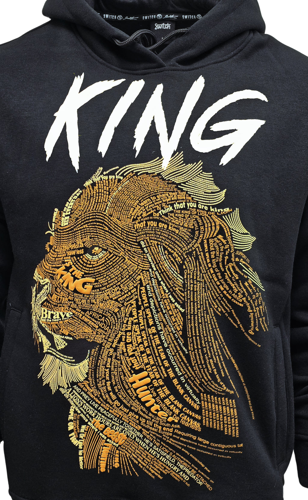 SWITCH REMARKABLE MEN'S LION PRINT KING HOODIE (BLACK)