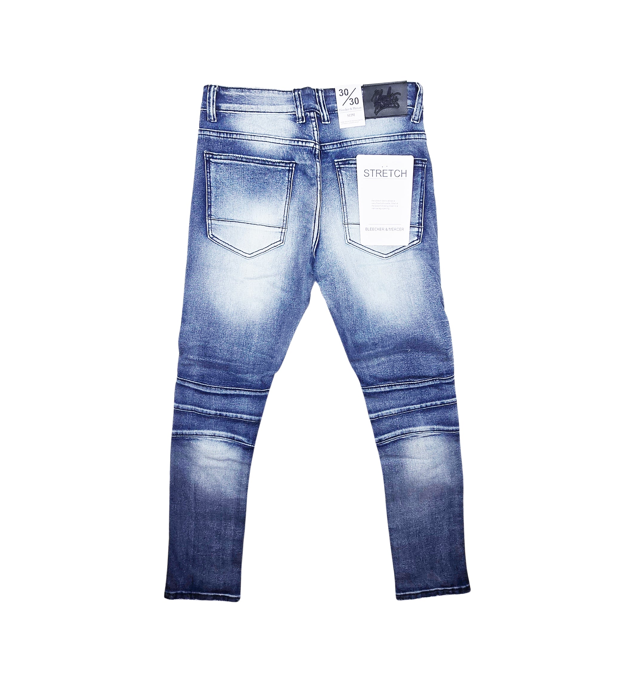 BLEECKER & MERCER MEN'S RIPPED FITTED PREMIUM JEANS (DARK INDIGO)