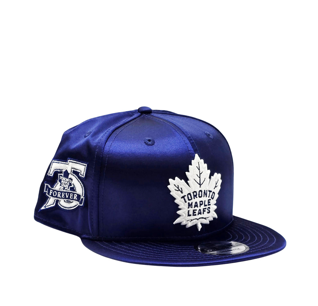 NEW ERA 9FIFTY NHL 75 FOREVER TORONTO MAPLE LEAFS DARK ROYAL BLUE SATIN SNAPBACK HAT