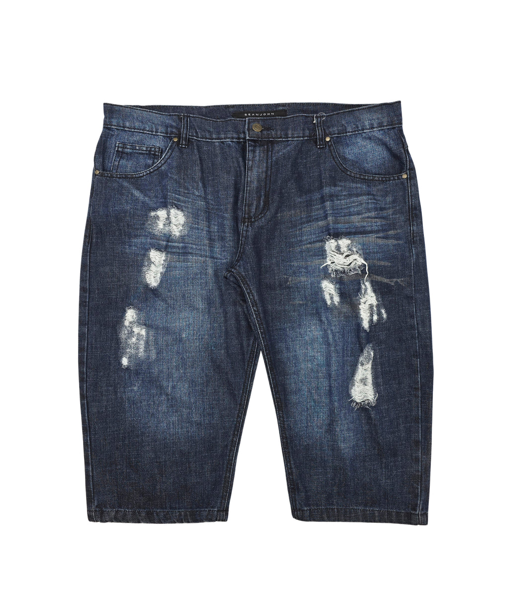 MEN'S SIZE X-LARGE (WAIST 38-40) CLEARANCE SHORTS (FINAL SALE CLEARANCE) SIZE 38 RIPPED DENIM BLUE