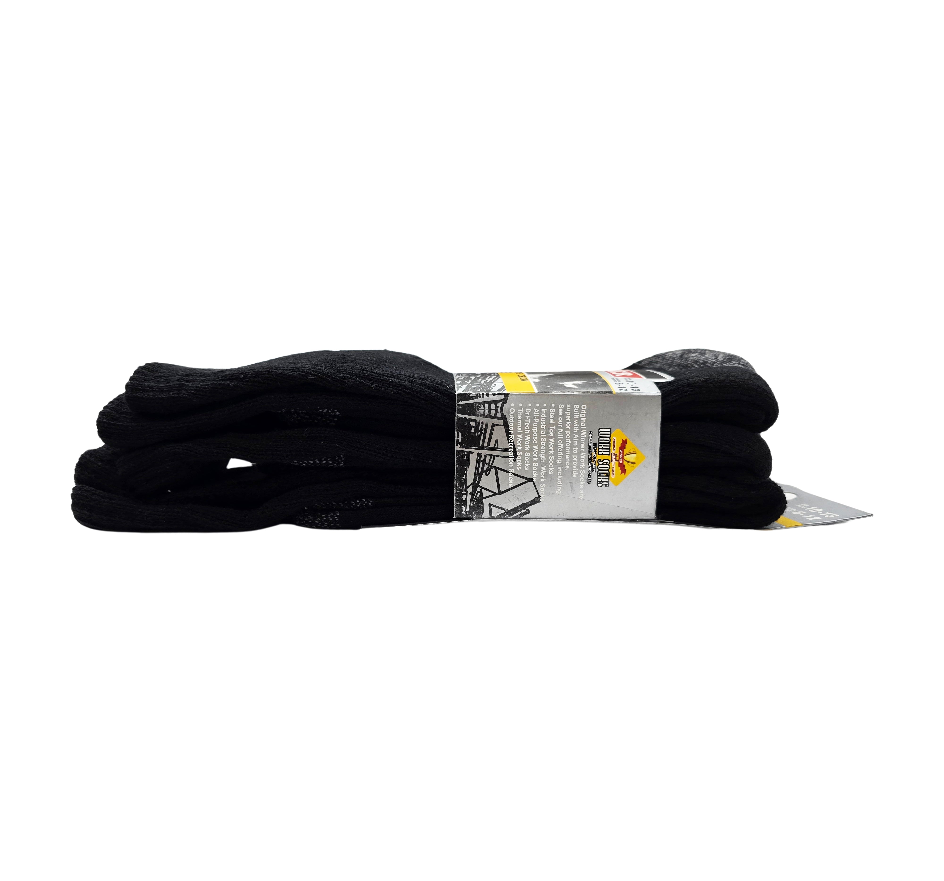 MEN'S ORIGINAL WINNER 6 PAIRS INDUSTRIAL STRENGTH LONG WORK SOCKS (BLACK)