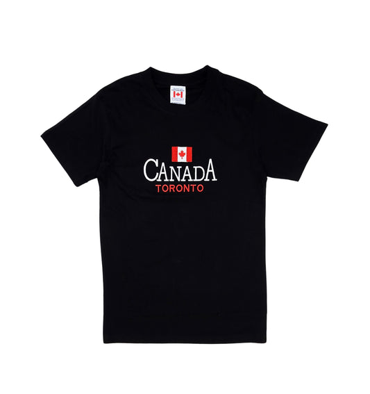 CANADA TORONTO EMBROIDERED LOGO PRINT T-SHIRT (BLACK)
