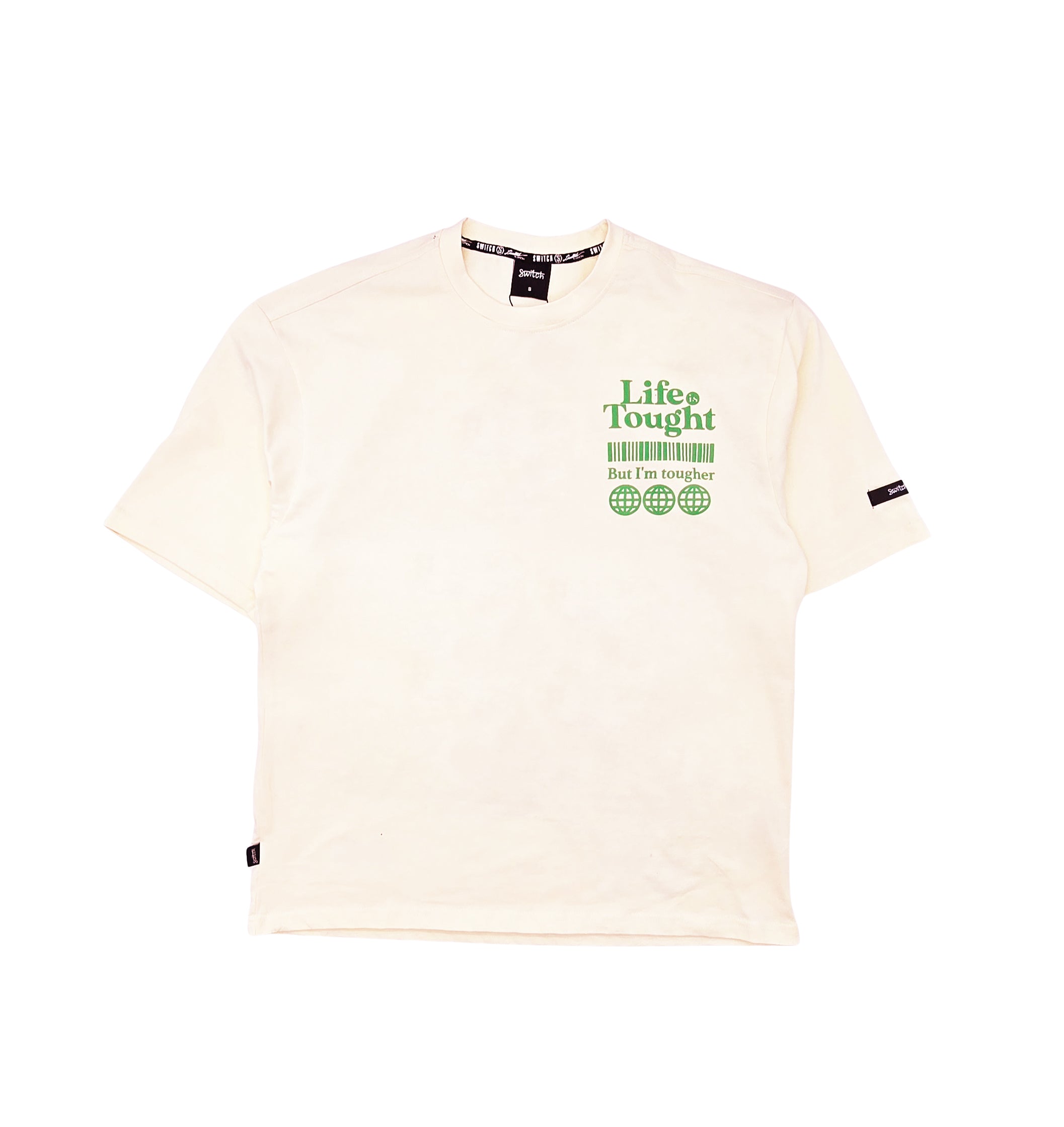 SWITCH MEN'S LIFE IS TOUGHT DROP SHOULDER EAGLE GRAPHIC T-SHIRT (CREAM)