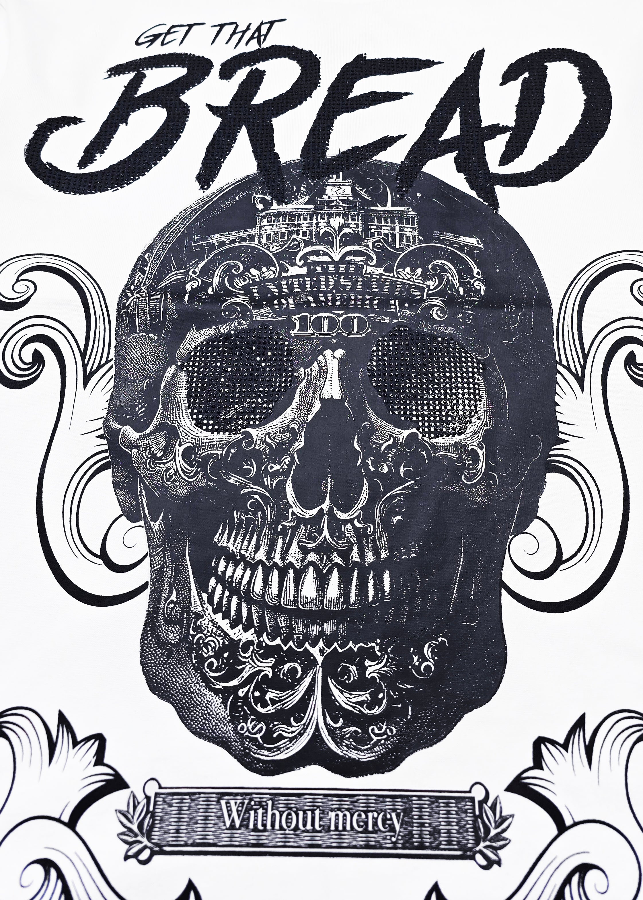 SWITCH MEN'S RHINESTONE MINERAL WASHED SKULL DROP SHOULDER GRAPHIC T-SHIRT (WHITE)