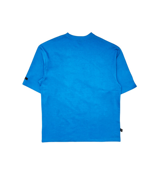 SWITCH MEN'S RHINESTONE MAMMON MATERIALISM MONSTER DROP SHOULDER GRAPHIC T-SHIRT (AQUA BLUE)