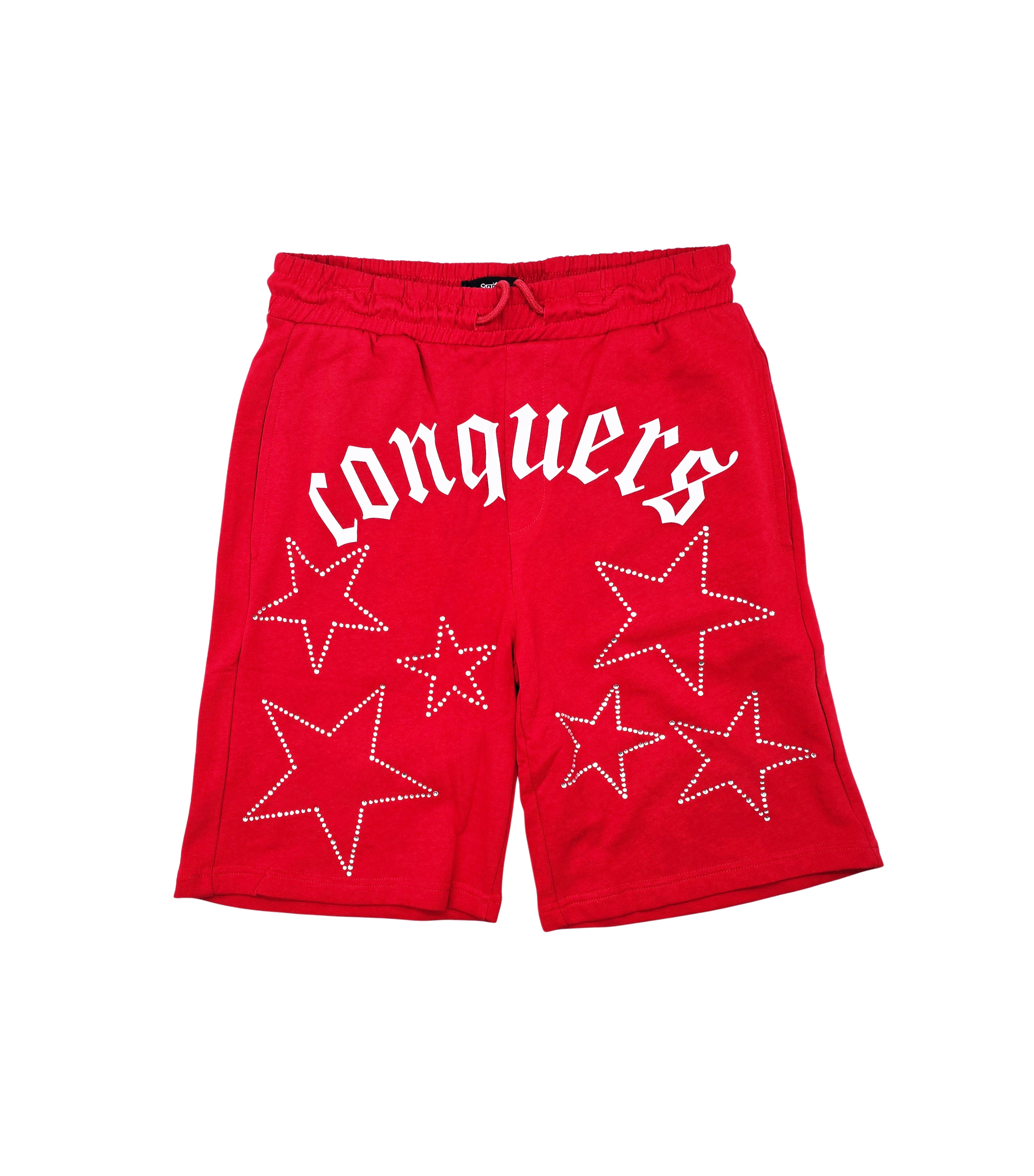 SWITCH MEN'S CONQUERS GRAPHIC & RHINESTONE T-SHIRT/SHORTS SET (RED)