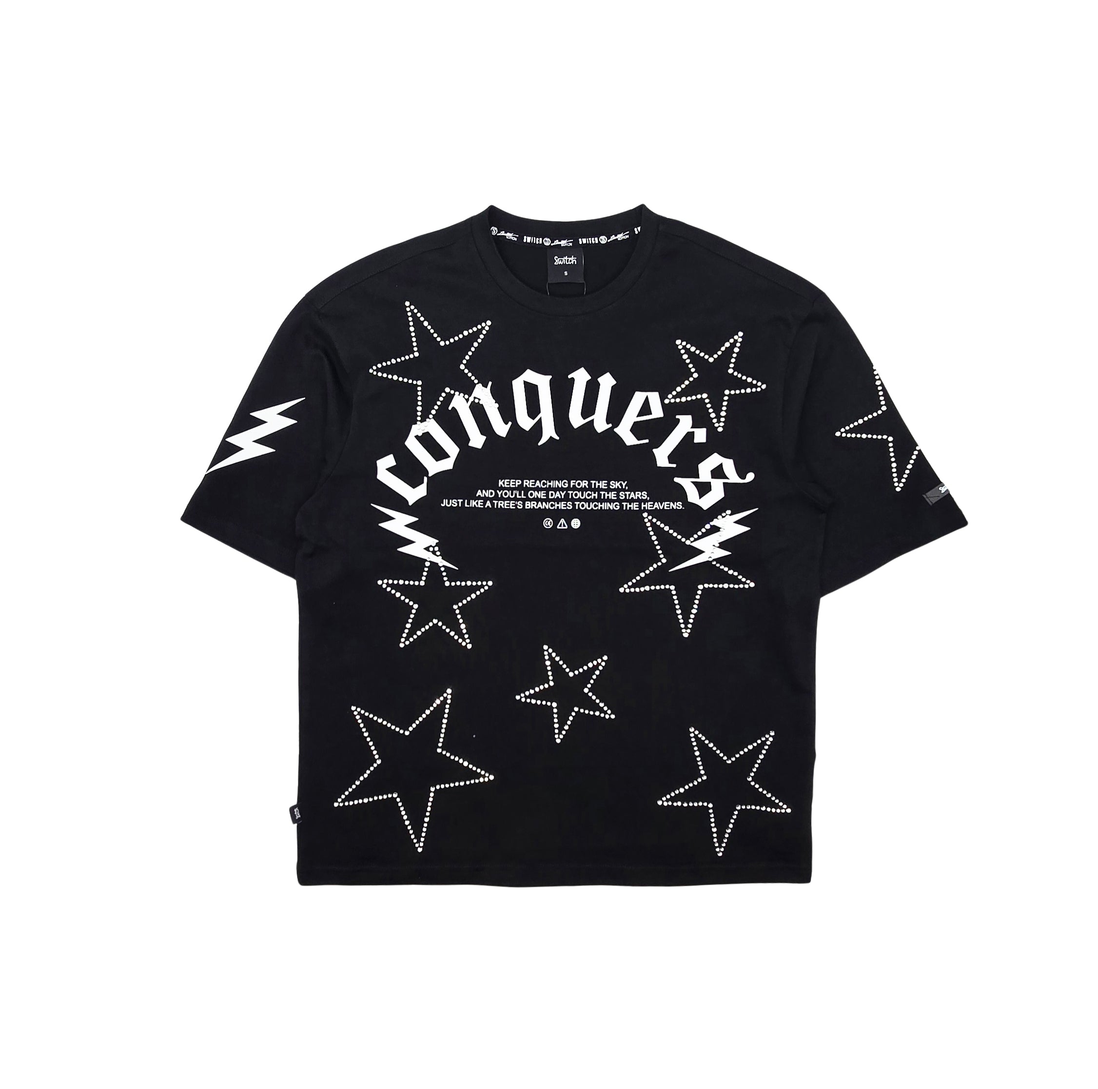 SWITCH MEN'S CONQUERS GRAPHIC & RHINESTONE T-SHIRT/SHORTS SET (BLACK)