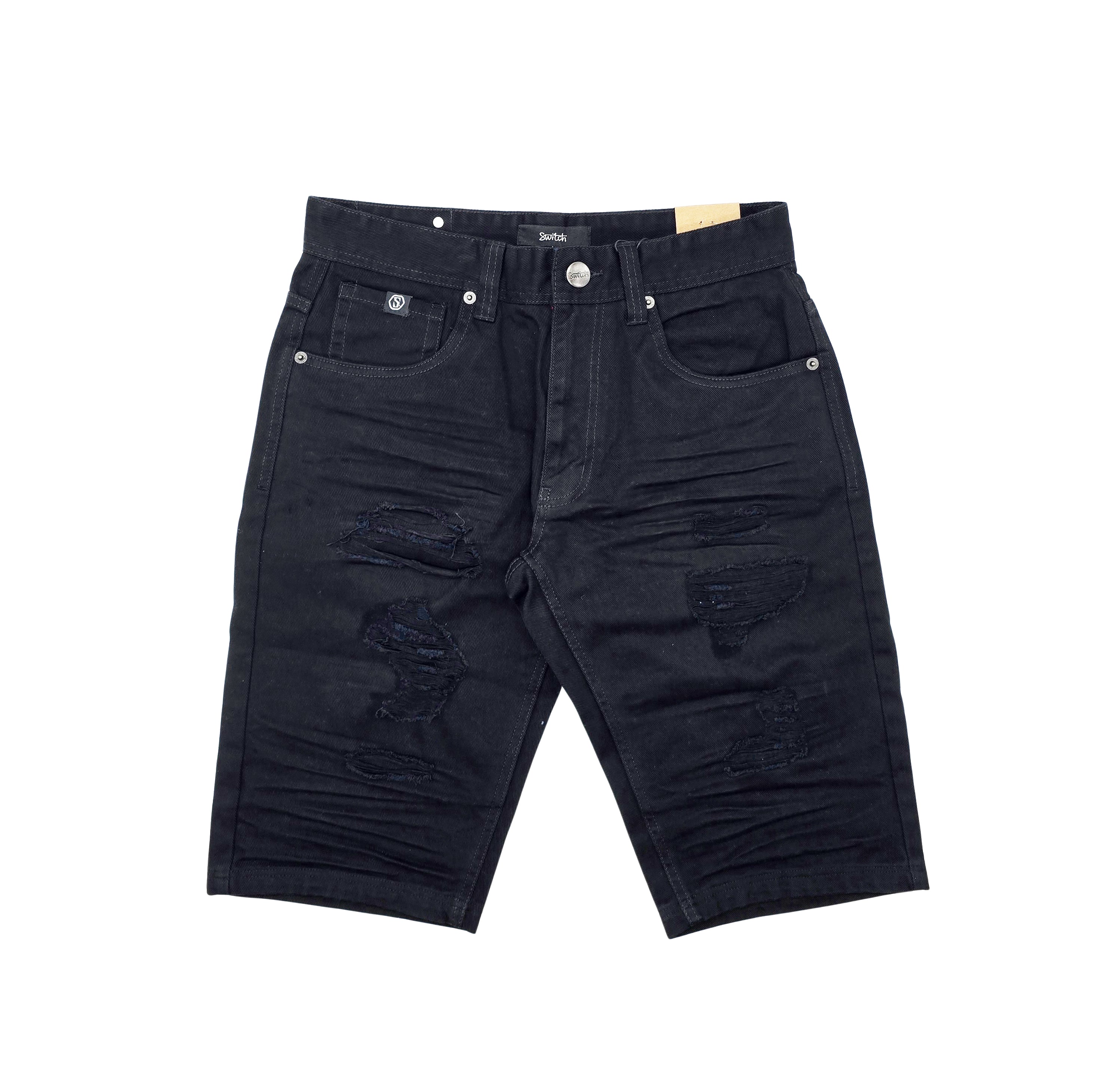 SWITCH MEN'S RIPPED DENIM SHORTS (JET BLACK)