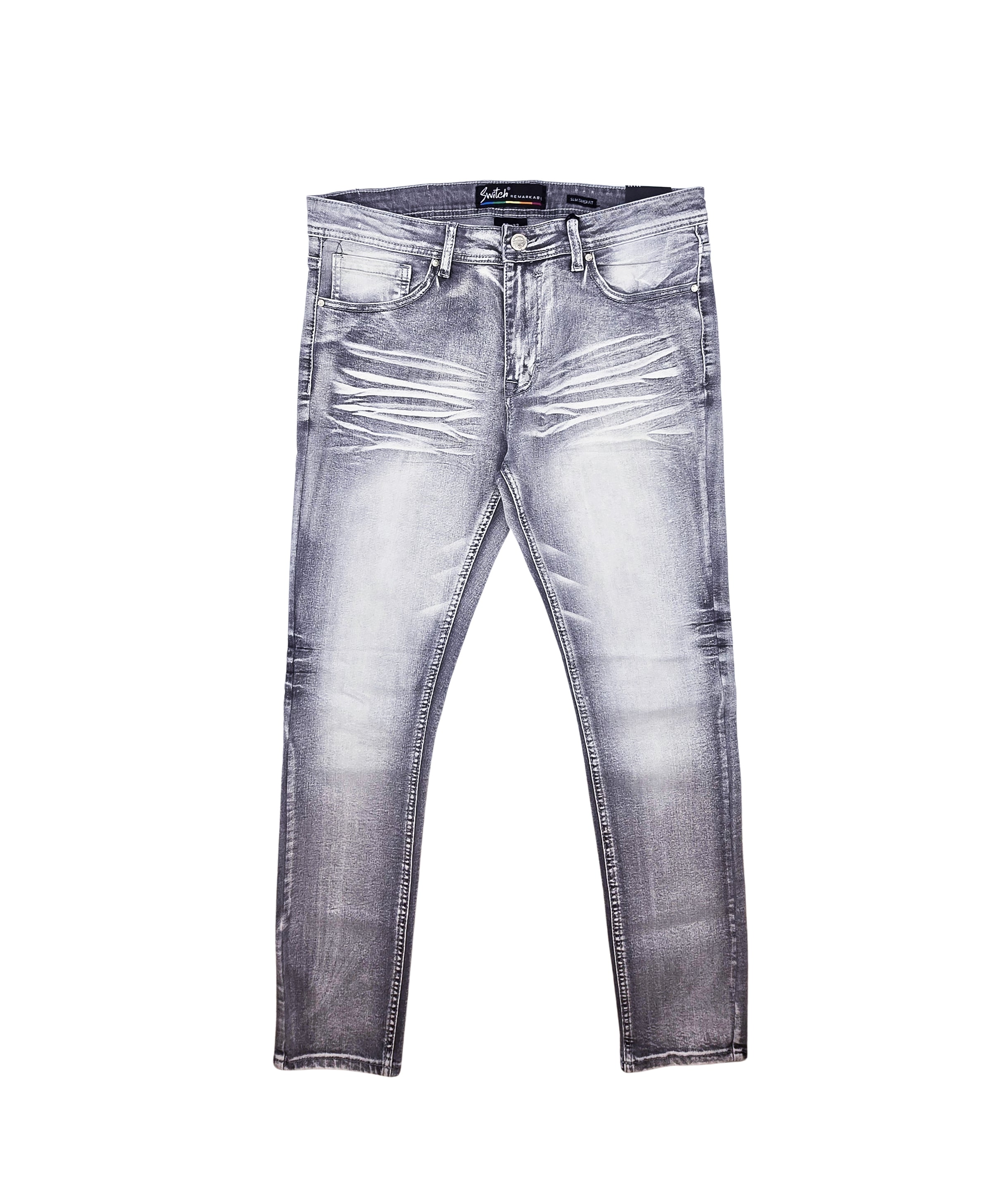 SWITCH REMARKABLE MEN'S SLIM TAPERED WASHED DENIM JEANS (ICE GREY)