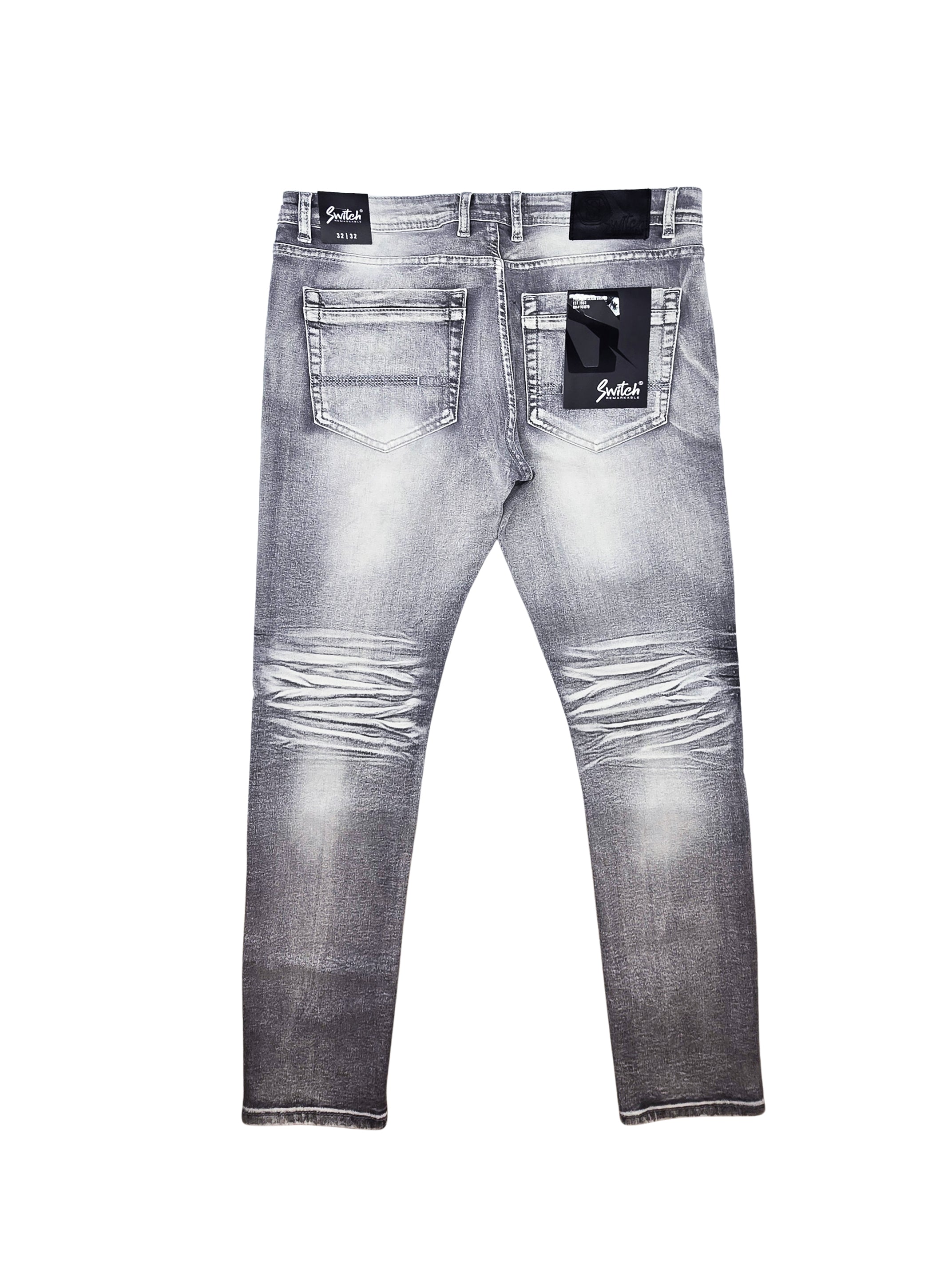 SWITCH REMARKABLE MEN'S SLIM TAPERED WASHED DENIM JEANS (ICE GREY)