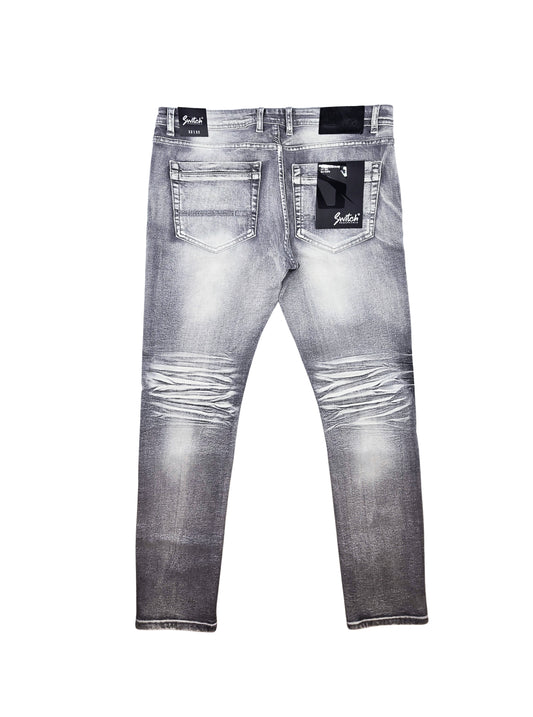 SWITCH REMARKABLE MEN'S SLIM TAPERED WASHED DENIM JEANS (ICE GREY)