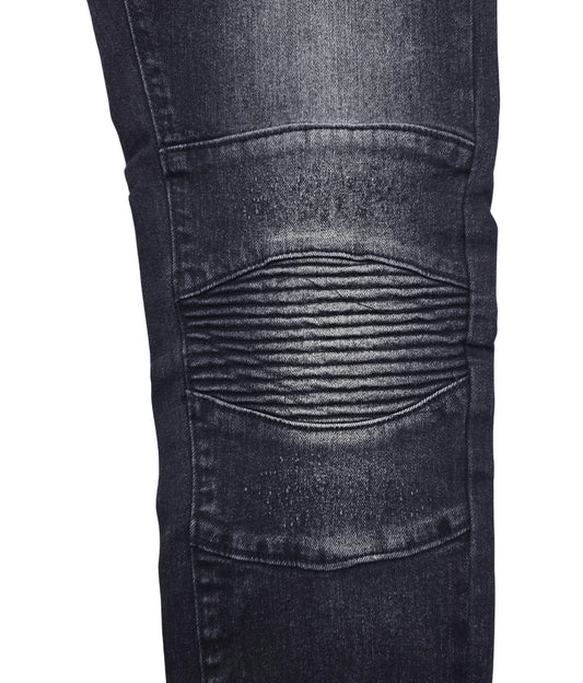SWITCH REMARKABLE MEN'S SLIM FIT DISTRESSED BIKER JEANS (BLACK)