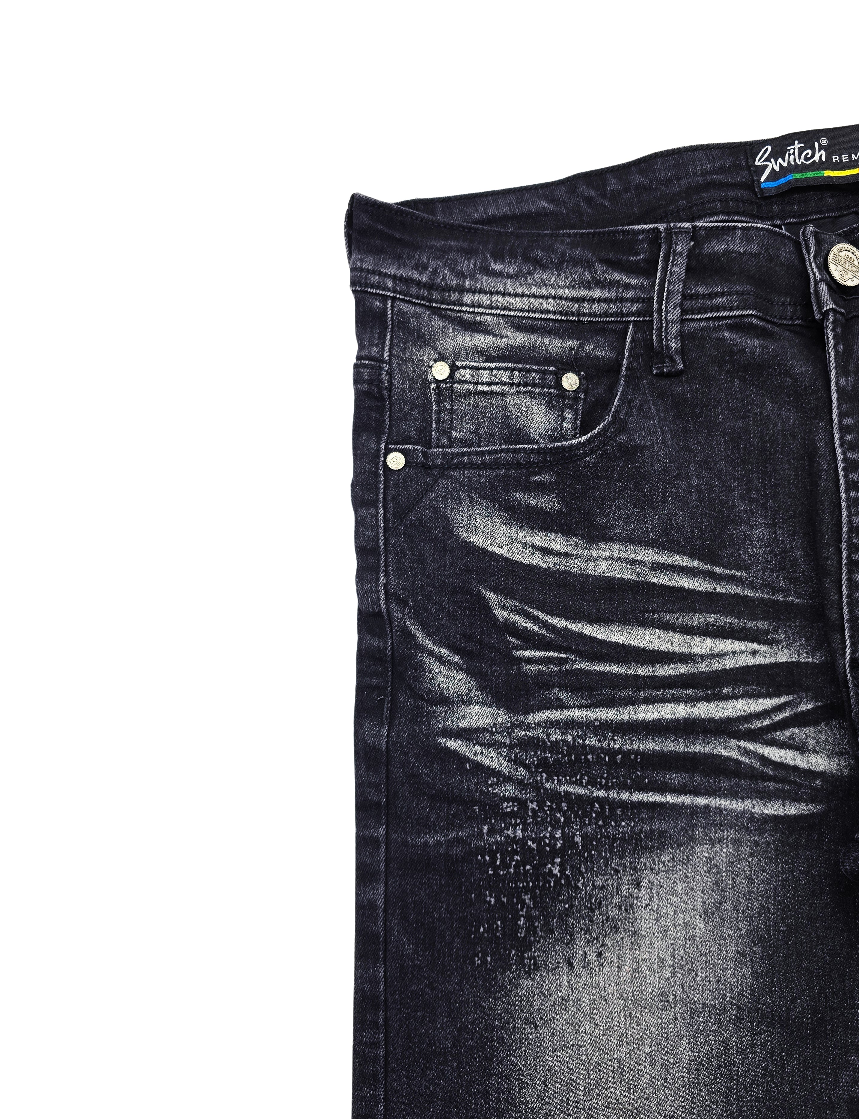 SWITCH REMARKABLE MEN'S SLIM FIT DISTRESSED BIKER JEANS (BLACK)