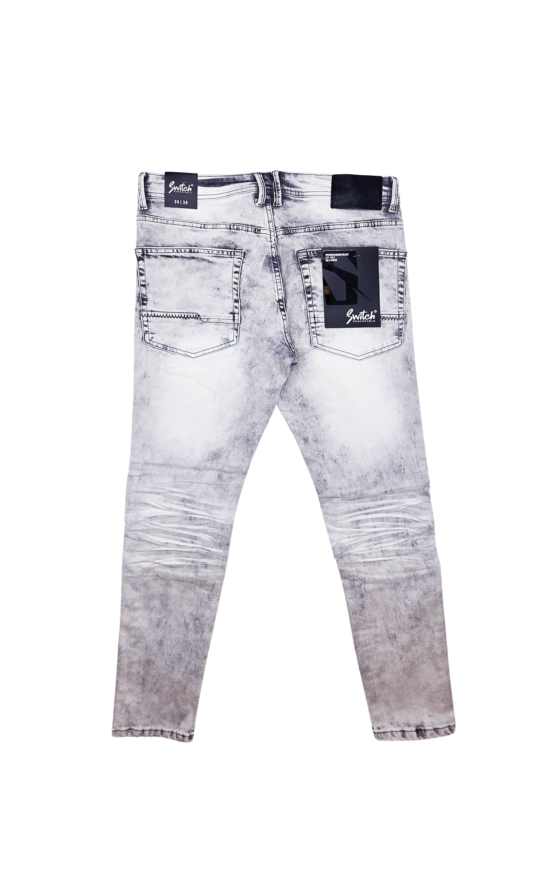 SWITCH REMARKABLE MEN'S SLIM FIT DISTRESSED BIKER JEANS (GREY)