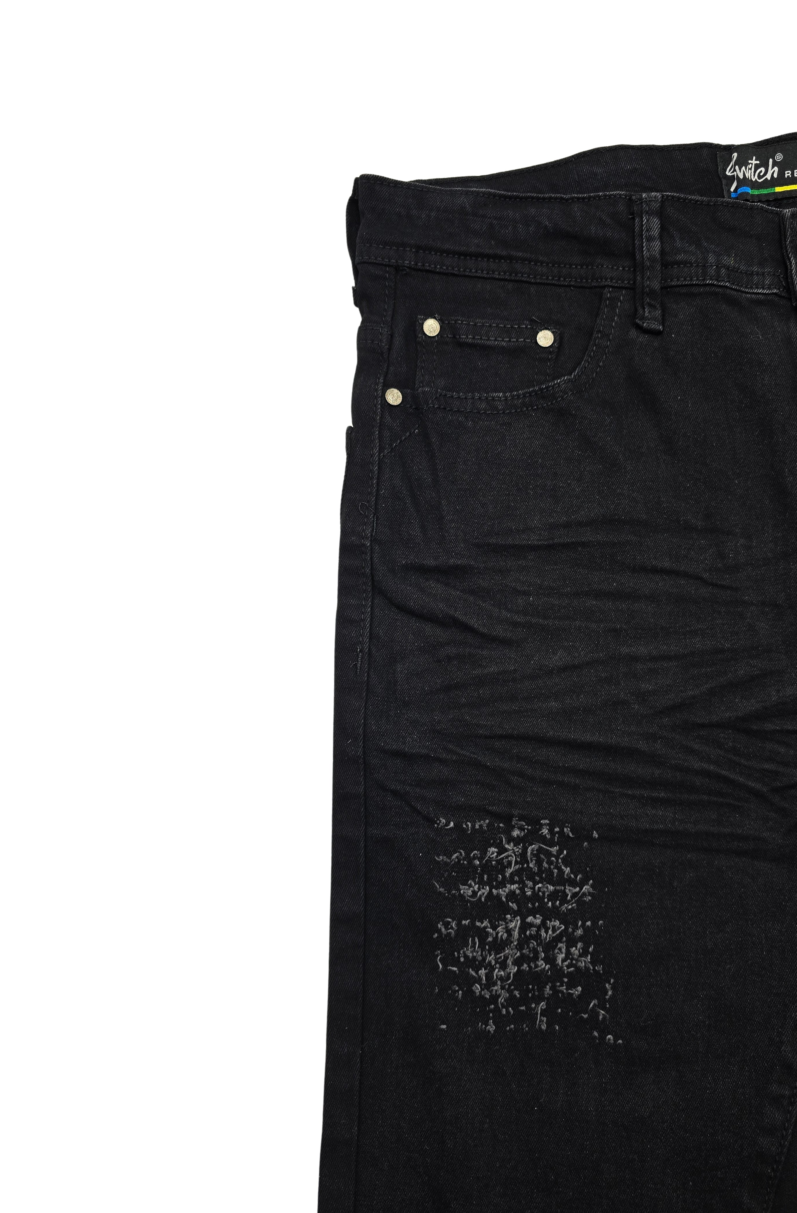 SWITCH REMARKABLE MEN'S SLIM FIT DISTRESSED BIKER JEANS (JET BLACK)